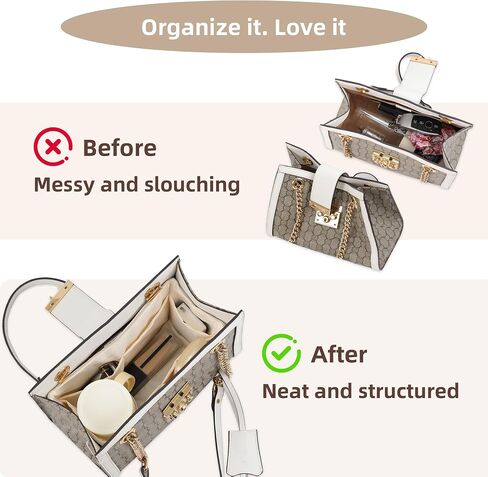 19Neat Thin Silky Purse Organizer Insert, Waterproof Nylon Surface and Satin Lining, Fits Neverfull Speedy L.ongchamp and More(Mini,Beige) in Kuwait