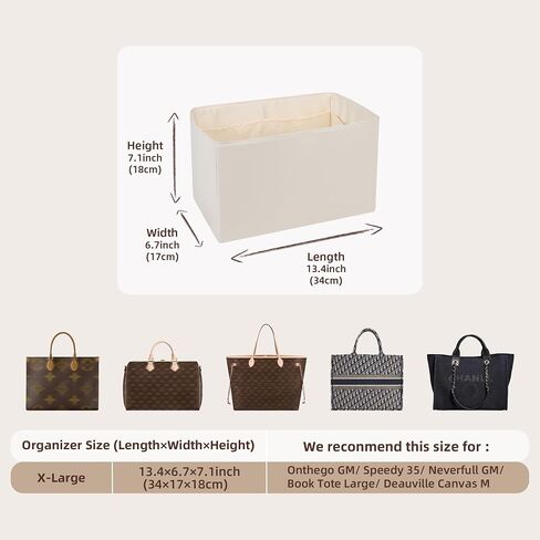 19Neat Thin Silky Purse Organizer Insert, Waterproof Nylon Surface and Satin Lining, Fits Neverfull Speedy L.ongchamp and More(Mini,Beige) in Kuwait