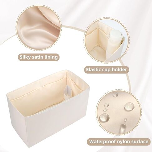 19Neat Thin Silky Purse Organizer Insert, Waterproof Nylon Surface and Satin Lining, Fits Neverfull Speedy L.ongchamp and More(Mini,Beige) in Kuwait