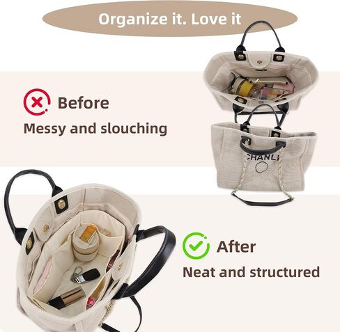 19Neat Thin Silky Purse Organizer Insert, Waterproof Nylon Surface and Satin Lining, Fits Neverfull Speedy L.ongchamp and More(Mini,Beige) in Kuwait