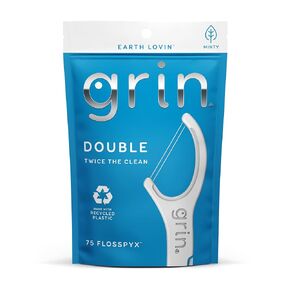 Double Flosspyx, Floss Picks, 75 Count, Dental Flossers, Minty Flavor, Recycled Plastic, 2 Lines of Strong Floss, Longer Floss Head, Traps Food and Plaque, Includes Safe Soft Fold-Back Tooth Pick