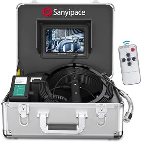 Sanyipace Sewer Camera 100FT/30M, 1080P FHD, Zoom in, Remote Control, Sapphire Lens, Battery Level Display, 12 Adjustable White LEDs, 7'' LCD Screen, Plumbing Pipe Drain Camera, 16GB TF Card