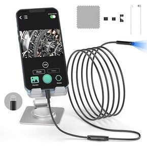 Endoscope Camera with Lights, 8mm Slim Probe Borescope Inspection Camera, 9.8ft Semi-Rigid Cable, IP67 Waterproof Snake Camera for iOS Device,Gadget for Men