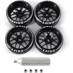 4 Pcs 14 Spoke Rc Drift Wheels & Logo Drift Tires for 1/24 1/28 Wltoys, [2N+2W] Aluminum Alloy Rims with Rc Drift Car Tires for 1/24 1/28 Kyosho Mini-Q HGD1 HGV1 K969 K989 k929(Gold)