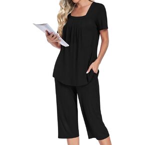 LONGYUAN Women's Pajamas Sets Soft 2 Piece Lounge Summer Short Sleeve Sleepwear Pjs