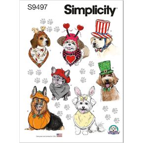 Simplicity Pet Accessories Sewing Pattern Kit, Code S9497, Sizes S-M-L, Multicolor