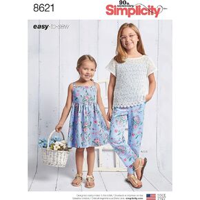 Simplicity Easy to Sew Girl's Dress, Top, Camisole, and Pants Sewing Patterns, Sizes 7-14