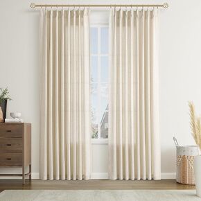 Joywell Linen Pinch Pleated Curtains 84 Inch Long,Back Tab Clip Rings Semi Sheer Light Filtering Drapes with Hooks Home Decoration for Boys Girls Bedroom Living Room,W50 x L84,Black,2 Panels Set