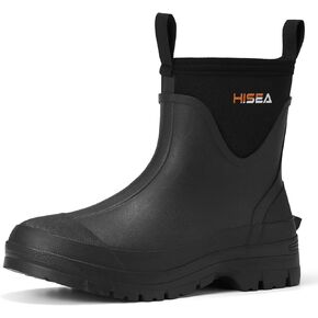 HISEA Ankle Rubber Rain Boots for Men Waterproof Chelsea Boots Insulated Mud Booties for Outdoor Garden Work