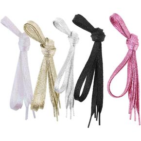 STOBOK Shoe Laces Glitter Flat Shoelaces, 5 Pairs Fashion Flat Shoe Laces Shiny Sparkling Shoelaces Strings Shimmery Bling Shoelace for Canvas Sneaker Athletic Glitter Shoe Laces