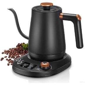 Electric Gooseneck Kettle, Tea Kettle ±1℉ Temperature Control, 0.8L Pour Over Electric Kettle for Coffee & Tea, Hot Water Boiler, Stainless Steel Inner, 1200W Rapid Heating,LCD Display,Matte Black