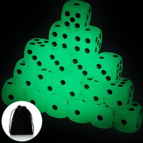 18 Pieces Glow in The Dark Dice Luminous Dice 6 Sided Dice with Black Velvet Pouches for Board Games Activity Casino Theme Party Favors