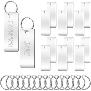 20 Pack Rectangle Metal Stamping Blanks 1.97 x 0.79 x 0.06 Inch Aluminium Blank Tags Metal Name Tags with Hole and 20 Pcs Key Rings for DIY Jewelry Making Dog Engraving