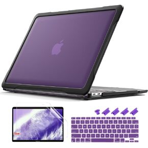 Batianda Ultimate Protection Case for MacBook Air 13 inch 2021 2020 Release Model A2337 M1 Chip A2179 A1932 2019 Matte Carbon Fiber Edges Shockproof with Keyboard Cover Screen Protector,Black