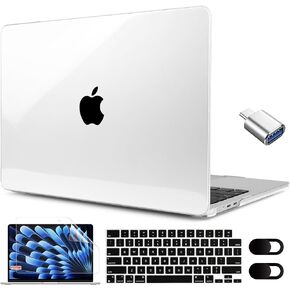 MEEgoodo Clear Case for M4/M3/M2 MacBook Air 15 inch 2025 2024 2023(Fit Model A3241/A3114/A2941), Laptop Hard Shell with Keyboard & Camera Cover & OTG Adapter for MacBook Air 15.3", Glossy Transparent