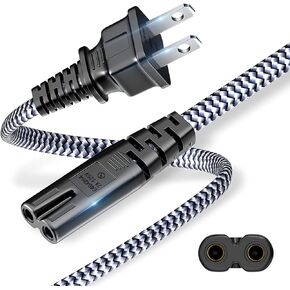 2 Prong Power Cord Braided - 2 pin AC Replacement Power Cable(6.6ft/2 m),UL Certified Universal Power Cord for PS4/PS5,Printer,TV,Mini Fridge,Ring Light and More(7A,110V-125V,18AWG)