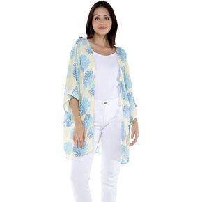 Women Open Front Lightweight Kimono Tops in Pacific Palm