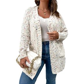 SHENHE Women's Plus Size Open Front Popcorn Knit Colorful Cardigan Coat with Pockets