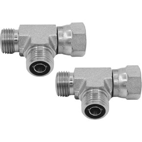 (2-PACK) FS6602-06-06-06 Hydraulic Adapter Fitting Run Tee 3/8" Male O-Ring Face Seal(11/16"-16UNF)×3/8" Female O-Ring Swivel Nut(11/16"-16UNF)×3/8" Male O-Ring (11/16"-16UNF) Carbon Steel