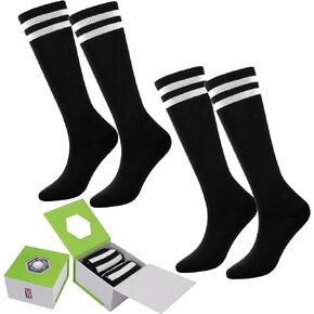 brooman 2 Pairs Kids Soccer Socks Boys Girls Stretchy Knee High Tube Socks Breathable Sports Training Football Athletic Socks