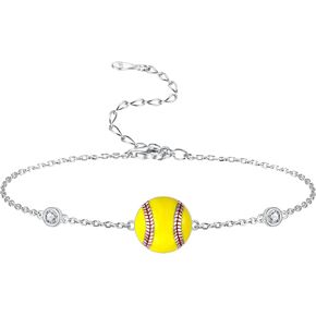 925 Sterling Silver Softball Bracelet Softball Jewelry Gifts for Girls Mom Women Players