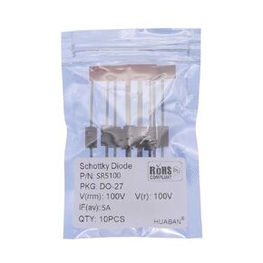 50 قطعة SR5100 (SB5100) الثنائيات المعدل حاجز شوتكي 5A 100 فولت DO-201AD (DO-27) محوري 5 أمبير 100 فولت