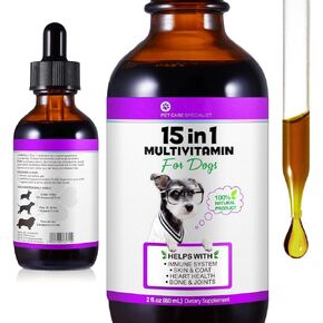 سائل متعدد الفيتامينات 15 في 1 للكلاب - مكمل التوت البري للكلاب، مكمل الجلوكوزامين للكلاب، فيتامينات للكلاب + فيتامينات ج، د، ب1-12، 15 في 1 مكملات صحية للعظام والمفاصل، والجلد والمعطف، والجهاز المناعي in Kuwait