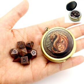 Haxtec Mini Dice Set with Keychain Dice Case 10mm Mini Metal DND Dice Antique Copper Metal Dice Set D&D Portable 7PCS Dice Set DND Gift Stocking Stuffers
