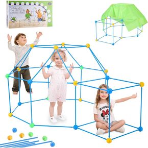 121 Pieces Fort Building Kit for Kids Construction STEM Toys for 5 6 7 8 9 10 11 12 Years Old Boys Girls Fun Fort Building Tunnel Play Tent Indoor Outdoor