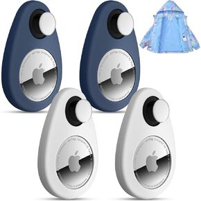Airtag Holder for Kids Hidden 4 Pack GPS Tracker Case, Anti-Removal Airtag Silicone Case with Pins, Suitable for Children, Elderly, Pets, Backpack, Luggage(White, Blue)