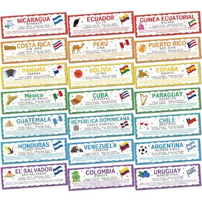 21 PCS Spanish Language Country Posters Flags Classroom Decorations Latin American Countries (New) Spain Puerto Rico and Equatorial Guinea Spanish Learning Materials for K-12 Students and Teachers