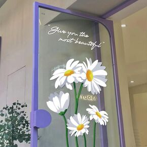 Daisy Glass Stickers, Shop Window Glass Decorative Stickers, Both Sides in The Same Color, Anti-Collision Decorations for Kindergarten Bathrooms, Living Rooms, Flower Art Wall Stickers. (Medium)