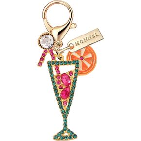 MC418 Little Crystal Lady Cocktail Lobster Clasp Charm for Women Girls with Velvet Bag (Pink Green,1 Piece)