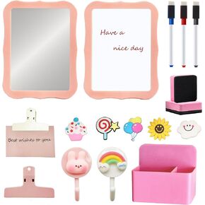 DRWATE 20 PCS Magnetic Locker Accessories for Girls with Magnetic whiteboard Locker Mirror and Magnetic Pen Holder Back to School Essentials for Locker Organizer (Pink and Purple)