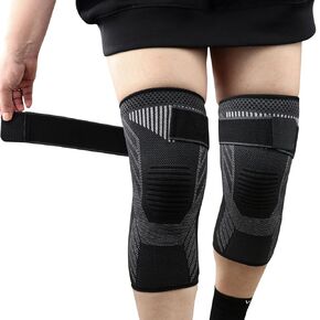 Knee Braces with Strap for Knee Pain, [2 Pack] Knee Compression Sleeve for Men and Women, Knee Support for Running Weightlifting Basketball Gym Fitness, Meniscus Tear Arthritis Joint Pain Relief etc