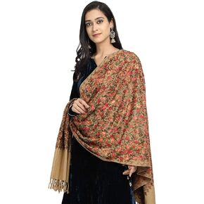 Zamour Kashmir Women Stole Scarf Wrap Shawl with Indian Embroidery Flower - 6376