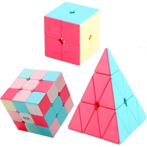 Speed Cube Set, Magic Cube Bundle 2x2x2 3x3x3 Pyramid Stickerless Magic Cubes, Smooth Puzzle Cube Toys Gift for Kids & Adults