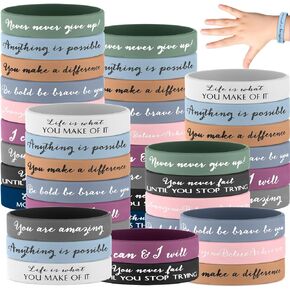 50 Pcs Valentine's Day Inspirational Wristbands Motivational Bracelets Rubber Bracelets Thank You Gifts Bulk for Kids Students Women Men Stretch Quote Bracelets(Classic Colors, Kids Size)