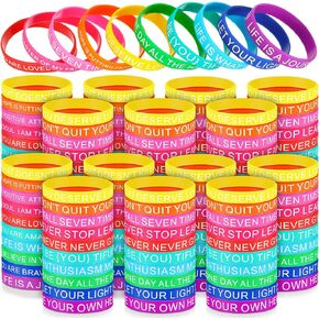 500 Pcs Motivational Rubber Wristbands Inspirational Quote Silicone Bracelets Bulk Unisex Stretch Bracelets Silicone Wristbands for Women Men Teens Gift, 20 Styles (Multicolor)