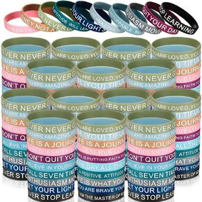 500 Pcs Motivational Rubber Wristbands Inspirational Quote Silicone Bracelets Bulk Unisex Stretch Bracelets Silicone Wristbands for Women Men Teens Gift, 20 Styles (Multicolor)