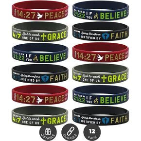 Inkstone Faith, Believe, Peace, Grace Silicone Bible Wristbands Religious Jewelry Gifts