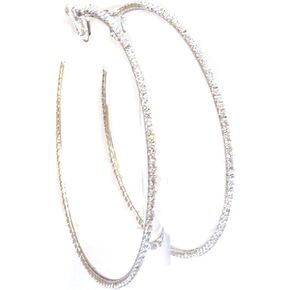 Clip-on Earrings Silver Tone Rhinestone Hoop Earrings 3.5 Inch Crystal Large Hoop Earrings