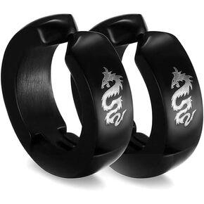 Hip Hop Stainless Steel Animal Dragon No Hole Clip On Hoop Earrings,2PCS
