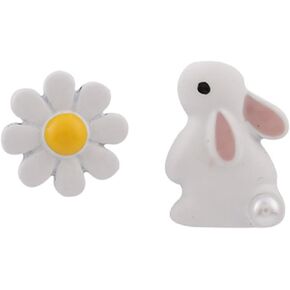 Clip on Earrings Rabbit Flower Stud Earrings, Asymmetrical Stud Earrings, Gifts for Girls Women