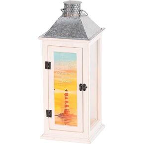 Dicksons Lantern Lighthouse John 12:46, White 17 x 6.5 Inch Wood/Glass Decorative Candle Holder,