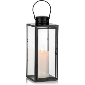 NUPTIO Vintage Lanterns Decorative Outdoor: 9.5 13.8 inches Tall Set of 2 Rustic Metal Lantern Decor with Glass - Distressed Gold Candle Holder for Wedding Christmas Mantel Living Room Patio