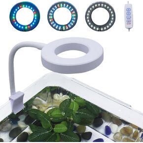 Small Aquarium Light Clip on Fish Tank Light LED USB Full Spectrum Light with Dimmer Multi-Color White+Blue+Red for 1-5 Gal Betta Tank (Adapter NoT Included, No Timer)