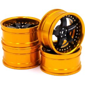 4pcs RC 1/10 Aluminum Alloy Wheel Rims Hex 12mm Adjustable Offset Gold & Black Color Fit 1:10 RC On Road Drift Touring Car Tires