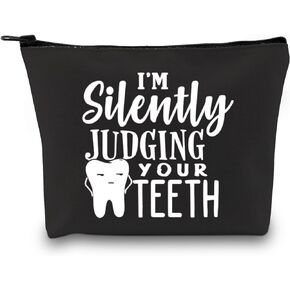 Dentist Gift Dental Hygienist Gift Dental Assistant Gift I’m Silently Judging Your Teeth Dental Graduation Zipper Pouch bag (Judging Your Teeth Tote)