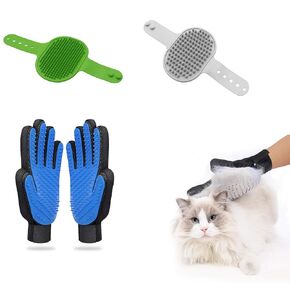 3PCS Grooming Brush Set for Pets: Shampoo Scrubber for Dog/Cat Bathing, Shedding Massage Gloves, Hair Fur Remover